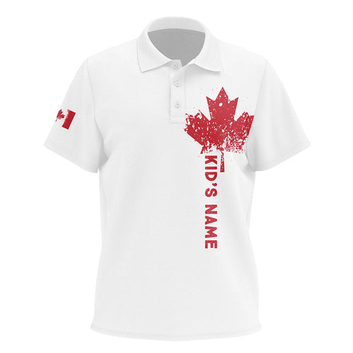 Kid golf polo shirts custom Canadian flag team white golf shirts, custom polo jerseys for children NQS7115
