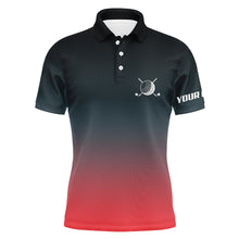 Load image into Gallery viewer, Black and red gradient Mens golf polo shirts custom golf clothes for men, best golf gifts for men NQS6296