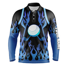 Load image into Gallery viewer, Mens golf polo shirts blue fire pattern golf clubs shirt for mens, personalized golf gifts NQS6994