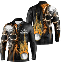 Load image into Gallery viewer, Mens golf polos shirts custom skull golf fire golf apparel, cool polo shirts for mens NQS7140