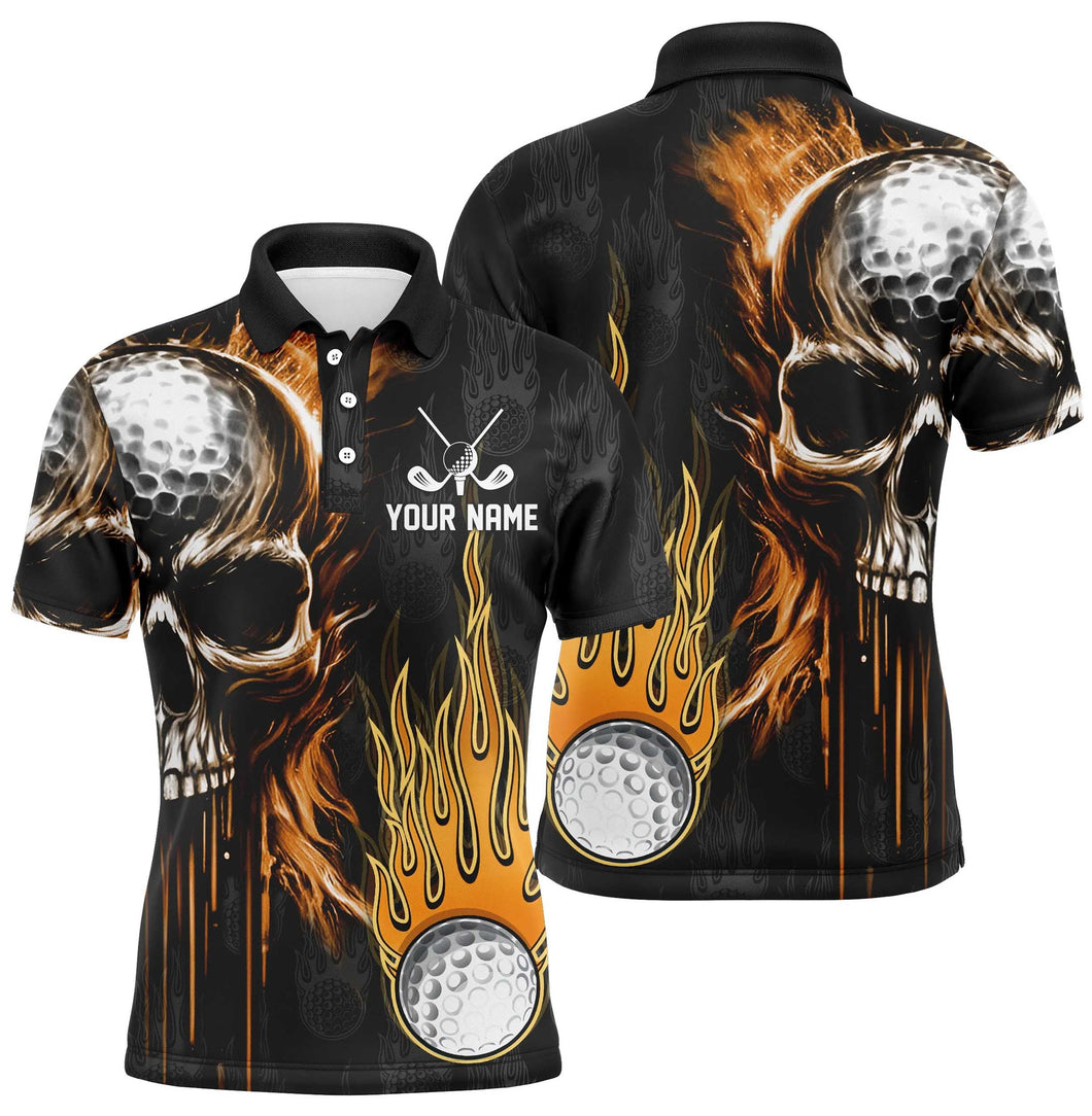 Mens golf polos shirts custom skull golf fire golf apparel, cool polo shirts for mens NQS7140