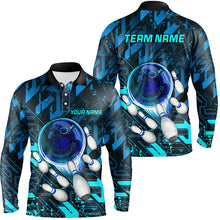 Load image into Gallery viewer, Mens Bowling polo shirts Custom blue abstract Bowling Team league Jerseys, bowling gifts for bowlers NQS7247