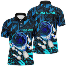 Load image into Gallery viewer, Mens Bowling polo shirts Custom blue abstract Bowling Team league Jerseys, bowling gifts for bowlers NQS7247