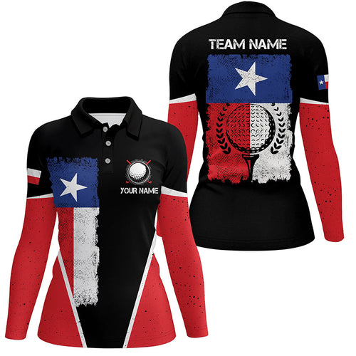 Black Womens golf polo shirts vintage Texas flag patriot custom ladies golf shirt, gift for the golfer NQS6535