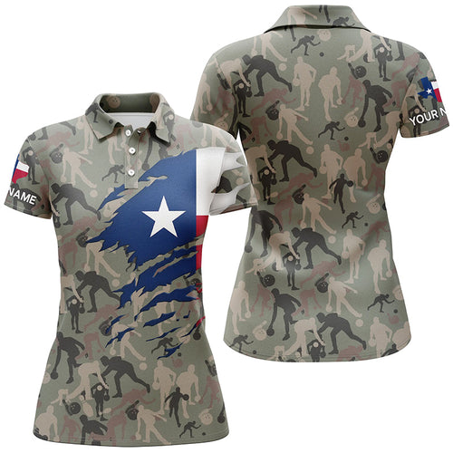 Texas Flag Bowling camo Shirts For Women Bowling Team League Jersey Custom Bowling Polo Shirts NQS6538