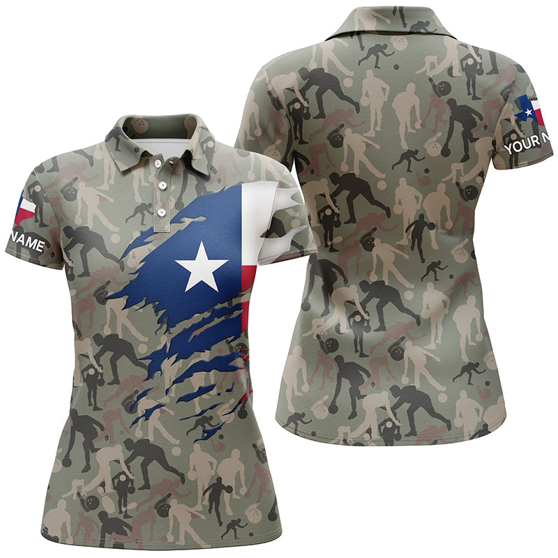 Texas Flag Bowling camo Shirts For Women Bowling Team League Jersey Custom Bowling Polo Shirts NQS6538