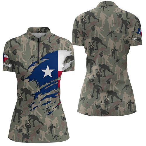 Texas Flag Bowling camo Shirts For Women Team League Jersey Custom patriot Bowling Quarter Zip Shirts NQS6538