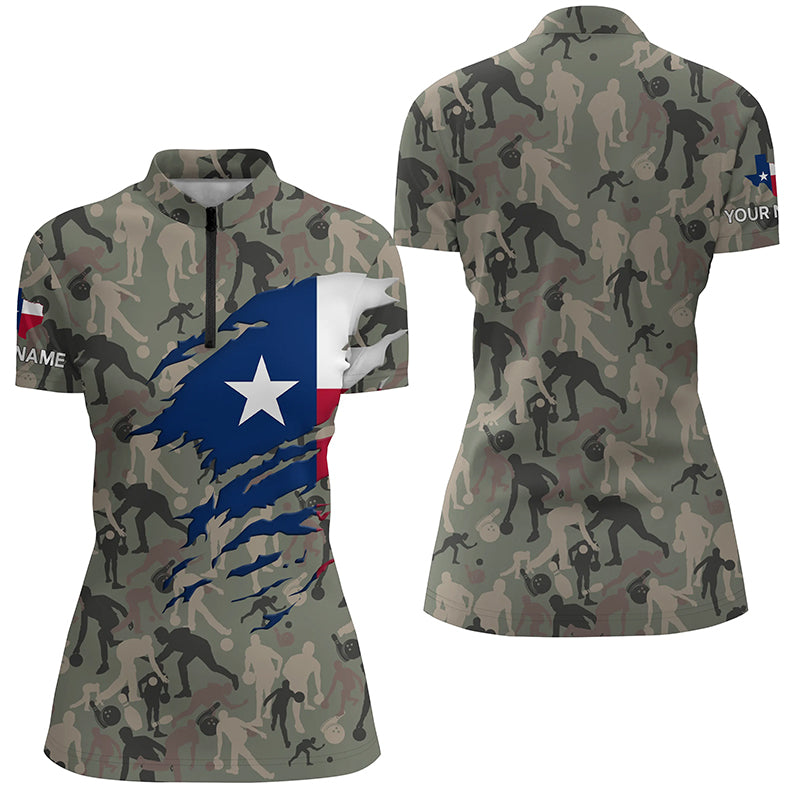 Texas Flag Bowling camo Shirts For Women Team League Jersey Custom patriot Bowling Quarter Zip Shirts NQS6538