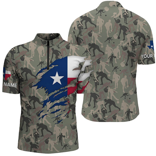 Texas Flag Bowling camo Shirts For Men Bowling Team League Jersey Custom Bowling Quarter Zip Shirt NQS6538