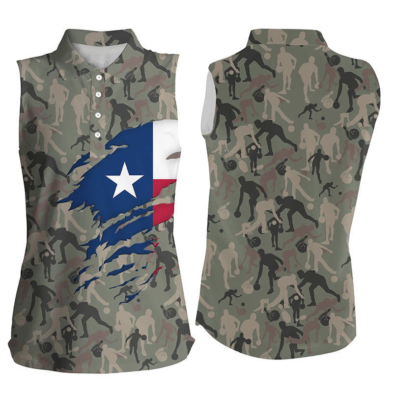 Texas Flag Bowling camo Shirts For Women Team League Jersey Custom Bowling sleeveless polo Shirts NQS6538