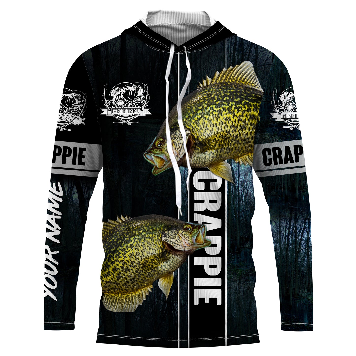 Crappie Fishing blue camo fish on custom long sleeve fishing shirts NQS2783