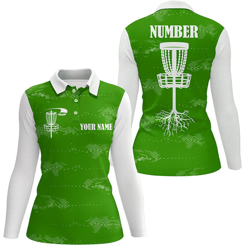Green and white Womens disc golf polo shirt custom disc golf basket, personalized disc golf gifts NQS7251