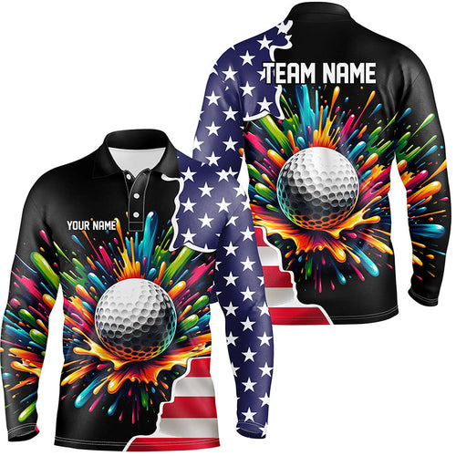 American flag black Mens golf polo shirts custom colorful paint golf shirts, patriot golf tops for men NQS7260