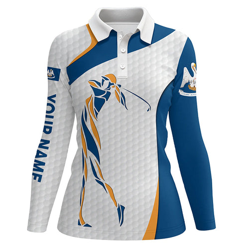 Personalized Louisiana flag patriot golf white Womens golf polo shirts custom name golf gifts NQS7261