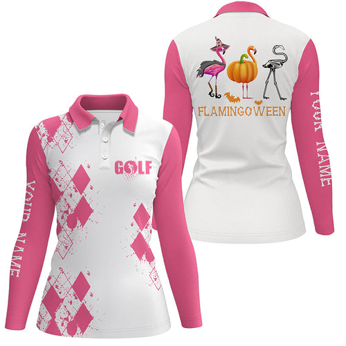Funny Halloween flamingoween Womens golf polo shirt custom Pink Flamingo golf shirt for ladies NQS6559
