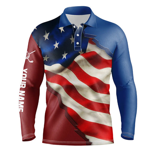 Personalized vintage American flag Mens golf polo shirts custom patriotic golf gift for mens NQS7273