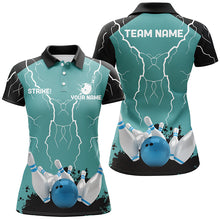 Load image into Gallery viewer, Women bowling polo shirt Custom bowling strike lightning storm thunder team league jersey | Turquoise NQS6342