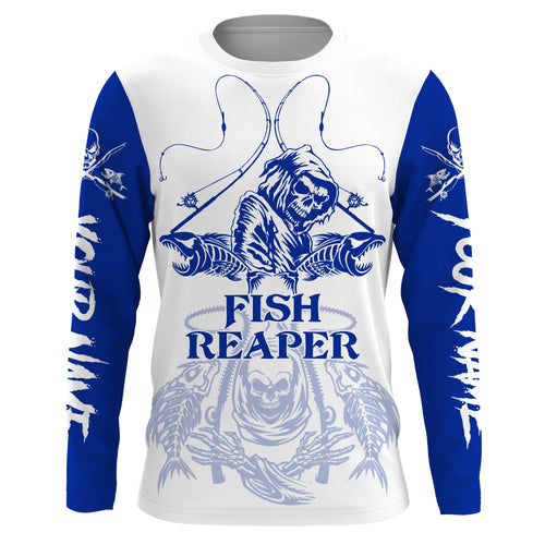 Fish reaper fishing blue shirt Customize Name Long Sleeve Fishing Shirts, fishing gift NQS2484