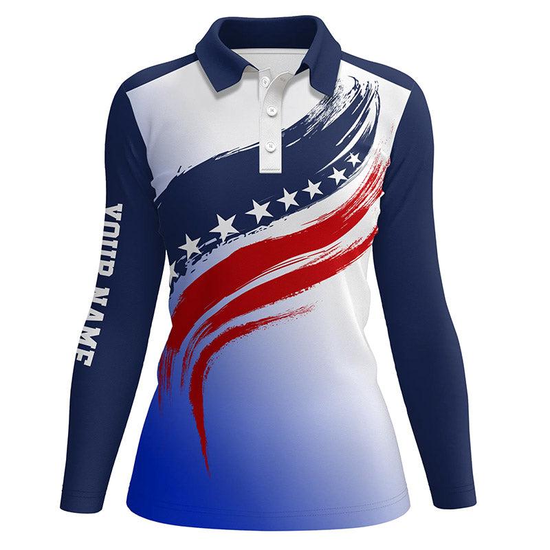 American flag Womens golf polo shirts custom golf attire for women, patriotic golf gift ladies | Blue NQS6356