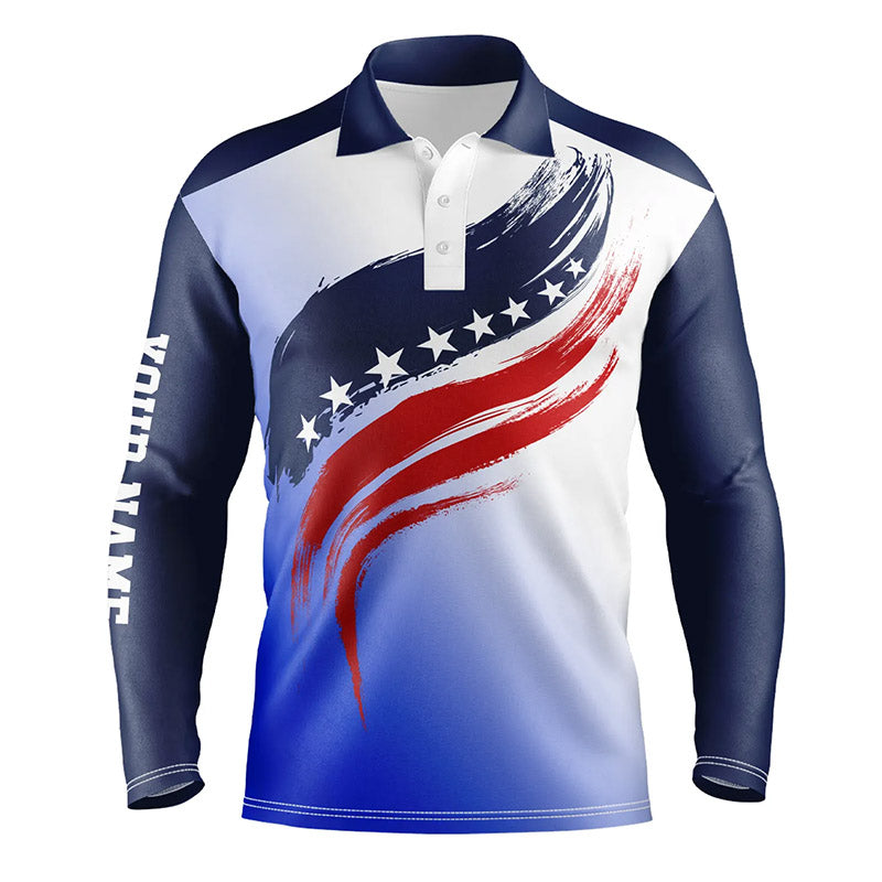 American flag Mens golf polo shirts custom golf attire for men, patriotic golf gift for mens | Blue NQS6356