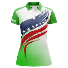 Load image into Gallery viewer, American flag Womens golf polo shirts custom golf attire for women, patriotic golf gift ladies | Green NQS6357