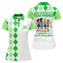 Load image into Gallery viewer, Custom womens golf polo shirts multi-color argyle plaid we&#39;re more than golf friends we&#39;re small gang NQS4904