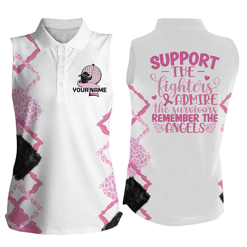 Pink leopard Womens sleeveless polo shirt support the fighters custom breast cancer awareness shirts NQS6370