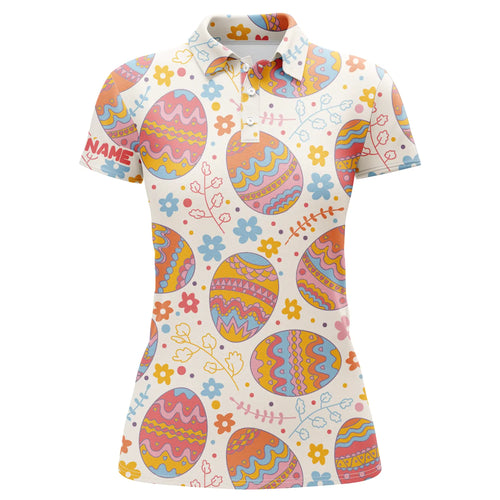 Funny Easter eggs pattern golf shirt custom name Womens golf polo shirt, Easter womens golf tops NQS4916