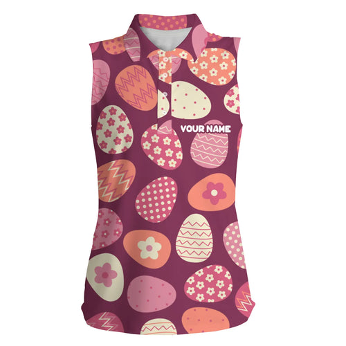 Colorful Easter eggs pattern golf shirt custom Womens sleeveless polo shirt, Easter's day golfing gift NQS4922