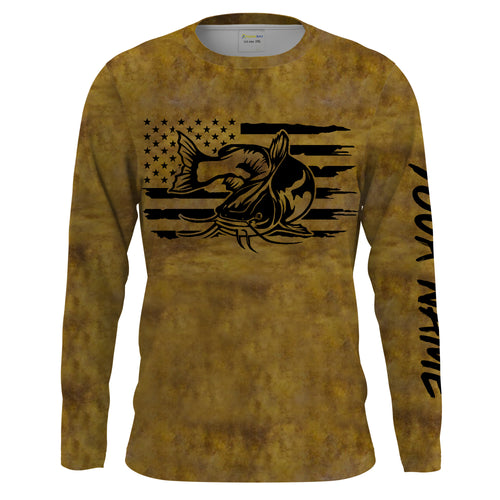 Flathead Catfish Fishing jerseys American flag patriotic, Catfish Long Sleeve Fishing Shirts NQS2208