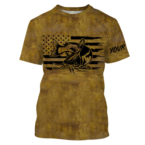 Flathead Catfish Fishing jerseys American flag patriotic, Catfish Long Sleeve Fishing Shirts NQS2208