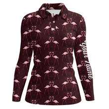 Load image into Gallery viewer, Love pink flamingos pattern custom Womens golf polo shirt, Flamingo golfing gifts NQS6858