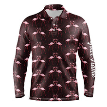 Load image into Gallery viewer, Love pink flamingos pattern custom Mens golf polo shirt, Flamingo golfing gifts NQS6858