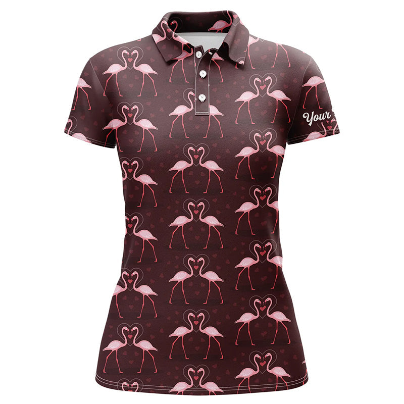 Love pink flamingos pattern custom Womens golf polo shirt, Flamingo golfing gifts NQS6858