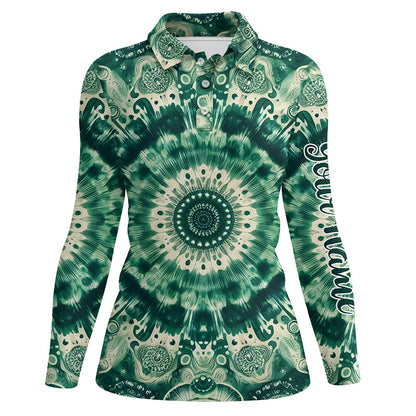 Womens golf polos shirts custom womens golf tops green tie dye pattern, ladies golf polo NQS7047