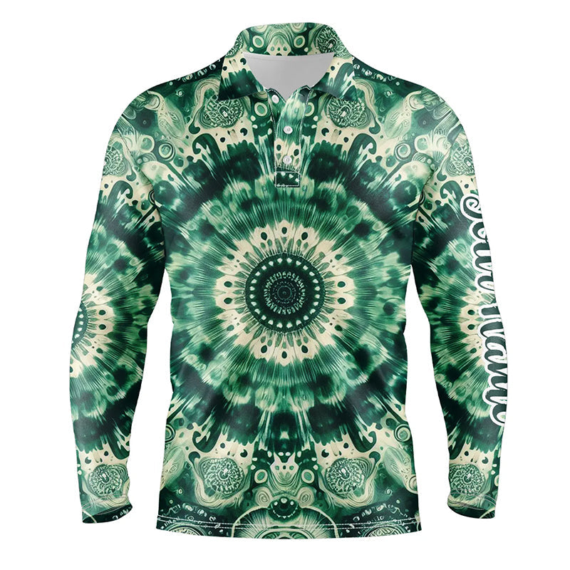 Mens golf polos shirts custom mens golf tops green tie dye pattern, golf outfit men NQS7047