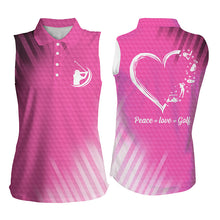 Load image into Gallery viewer, Multi-color Womens sleeveless polo shirts peace love golf, best womens golf shirts NQS4355