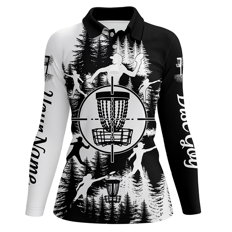 Black and white Womens golf polo shirts custom disc golf basket disc golf shirts NQS7296