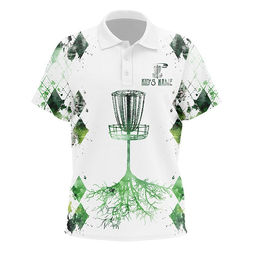 Watercolor green argyle pattern white Kid golf polos shirts custom disc golf disc golf shirt NQS7297
