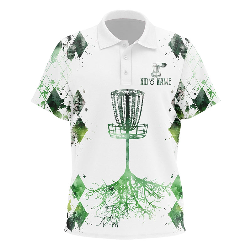 Watercolor green argyle pattern white Kid golf polos shirts custom disc golf disc golf shirt NQS7297