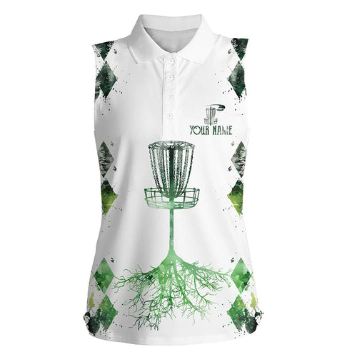 Watercolor green argyle white Women sleeveless disc golf polo shirt custom disc golf shirt NQS7297