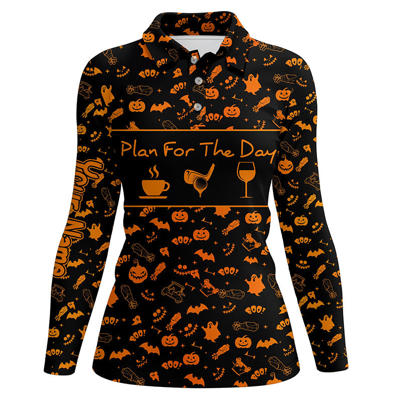 Black orange Halloween background custom Women golf polo shirt plan for the day coffee golf wine NQS6396