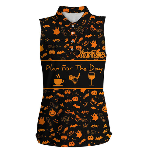 Black orange Halloween background custom Women sleeveless polo shirt plan for the day coffee golf wine NQS6396