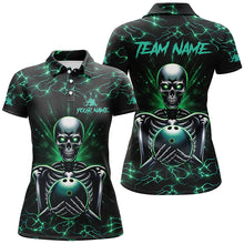 Load image into Gallery viewer, Green skull lightning bowling polo shirts for women Custom Team bowling jerseys, gift for bowlers NQS7304