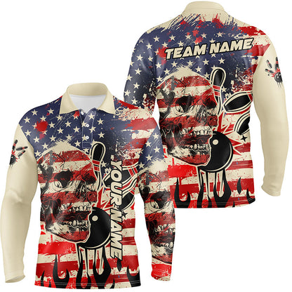 American flag skull Bowling polo shirt for men Custom Team bowling jerseys for men, gift for bowlers NQS7305