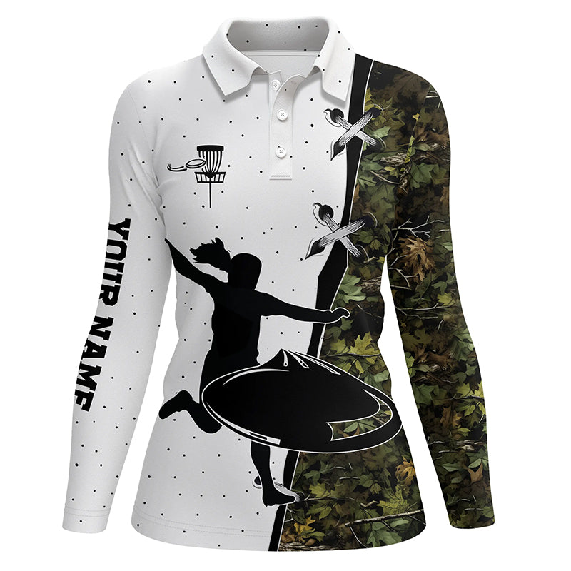 Womens disc golf polo shirts custom name camouflage disc golf team shirts, disc golf gifts NQS7310