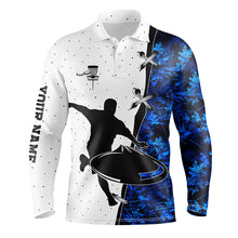 Load image into Gallery viewer, Mens disc golf polo shirt blue camouflage custom name disc golf team shirt, disc golf gifts NQS7311