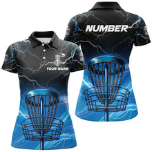 Load image into Gallery viewer, Blue light lightning thunder Disc golf basket Womens disc golf polo shirt custom ladies disc golf tops NQS7316