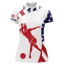 Load image into Gallery viewer, Personalized Bowling Shirt for women Custom American flag patriotic Bowler Jersey polo shirt NQS6422