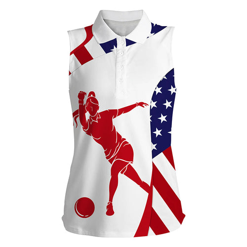 Personalized Bowling Shirt for women American flag patriotic Bowler Jersey sleeveless polo shirt NQS6422